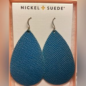 Nickel & Suede medium Gypsy Teal tear drop leather earrings